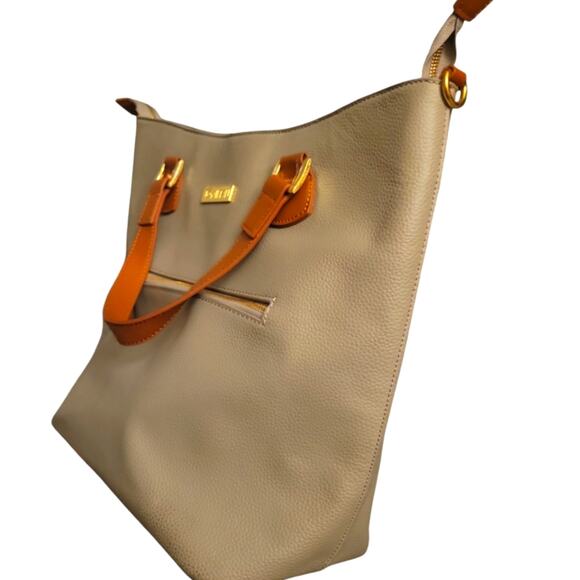 JOY & IMAN Alexandria Leather Twork travel tote bag in Taupe - Picture 7 of 9